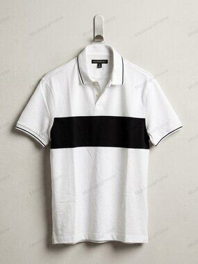 NEW Banana Republic Premium Turkish Pique Polo Shirt White Black Colorblock - M